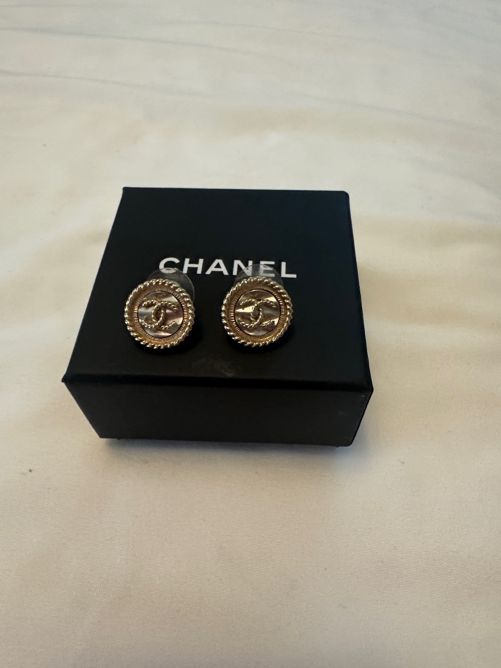 Chanel Gold-Tone Round Rope Edge Button Earrings